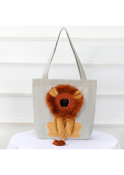 Açık Gri 40X35CM-IN 4kg Komik Aslan Şekilli Kedi ve Köpek Taşıma Çantası Nefes Alabilen ve Yumuşak Aslan Kafası Kedi Çantası Köpek Çantası Evcil Hayvan Çantası Evcil Hayvan Malzemeleri (Yurt Dışından)