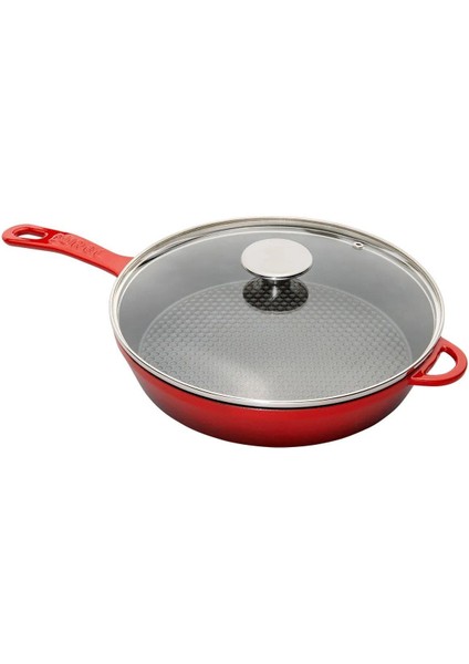 Kapaklı Döküm Tava 28CM Kırmızı