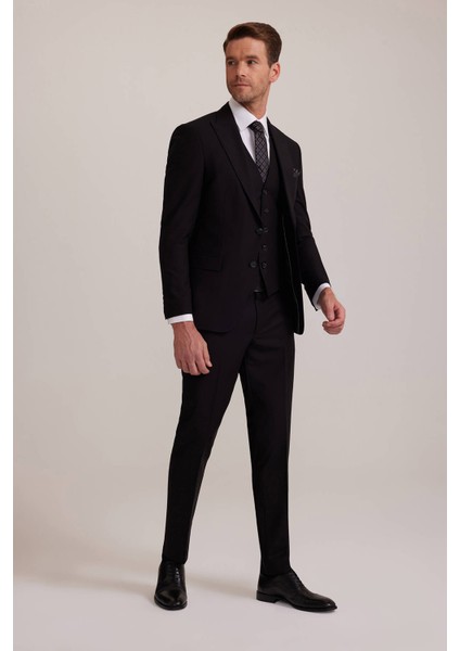 Erkek Siyah Slim Fit Yelekli Sivri Yaka Takım Elbise fiyatları