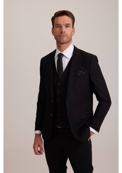 Erkek Siyah Slim Fit Yelekli Sivri Yaka Takım Elbise modelleri