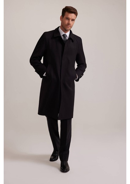 Erkek Siyah Regular Fit Gabardin Pardesü