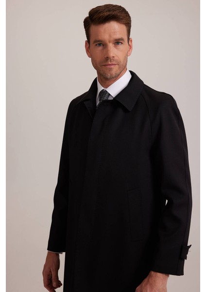 Erkek Siyah Regular Fit Gabardin Pardesü