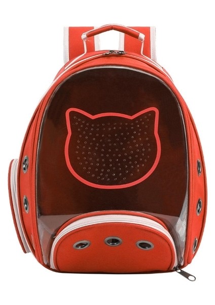Kırmızı Yüksek Kapasiteli Pet Kedi Çantası Nefes Taşınabilir Taşıma Çantası Açık Hava Seyahati Için Sırt Çantası Yavru Kedi ve Köpek Şeffaf Uzay Sırt Çantası (Yurt Dışından)