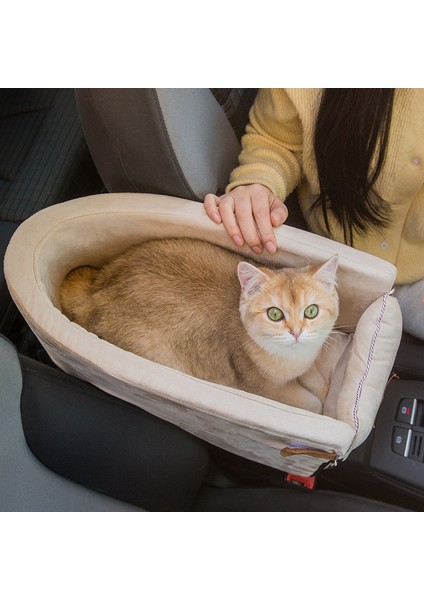Bej Taşınabilir Kedi Taşıma Çantası Araba Koltuğu Pet Kedi Yatak Seyahat Merkezi Kontrol Kaymaz Evrensel Araç Kol Dayama Kutusu Pet Kedi Taşıyıcı Koltuk (Yurt Dışından)