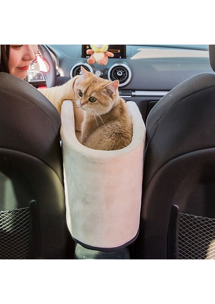 Bej Taşınabilir Kedi Taşıma Çantası Araba Koltuğu Pet Kedi Yatak Seyahat Merkezi Kontrol Kaymaz Evrensel Araç Kol Dayama Kutusu Pet Kedi Taşıyıcı Koltuk (Yurt Dışından) modelleri