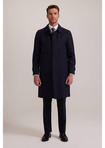 Erkek Lacivert Regular Fit Gabardin Pardesü