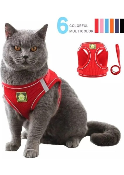Mavi L Reflektif Yavru Köpekler ve Kedi Koşum Yeleği, Yürüyüş Kurşun Kemerli, Ayarlanabilir Kedi Yaka Polyester Polyester Koşum Takımı, (Yurt Dışından)