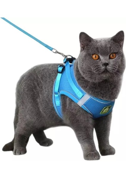Mavi L Reflektif Yavru Köpekler ve Kedi Koşum Yeleği, Yürüyüş Kurşun Kemerli, Ayarlanabilir Kedi Yaka Polyester Polyester Koşum Takımı, (Yurt Dışından)