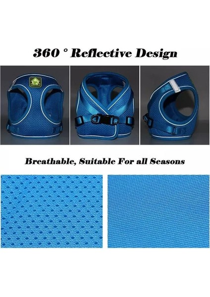 Mavi L Reflektif Yavru Köpekler ve Kedi Koşum Yeleği, Yürüyüş Kurşun Kemerli, Ayarlanabilir Kedi Yaka Polyester Polyester Koşum Takımı, (Yurt Dışından)