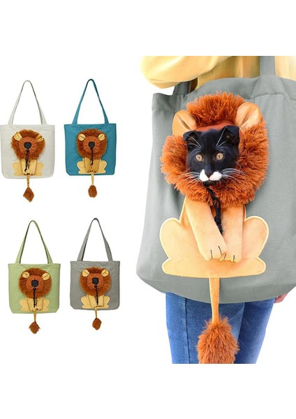 Koyu Gri Sevimli Aslan Şeklinde Pet Kanvas Omuz Çantası Kedi Taşıyıcı Açık Havada Taşınabilir Kediler Köpek Kanvas Tote Göğüs Çanta Küçük Evcil Hayvan Malzemeleri (Yurt Dışından)