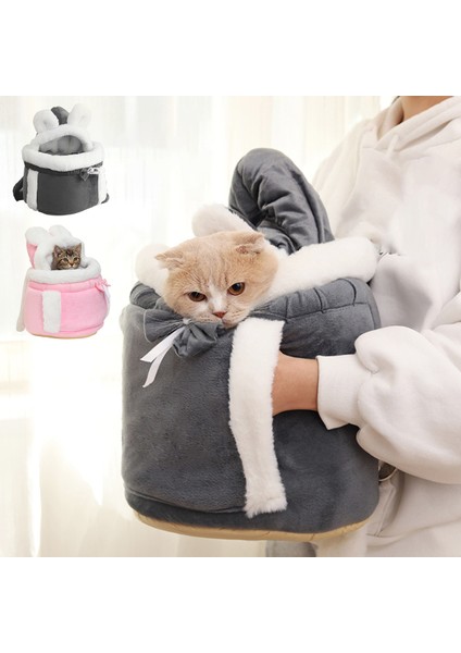 Siyah Pet Asılı Göğüs Çantası Ultra Yumuşak Peluş Köpek Çantaları Cepler ile Sıcak Kış Kedi Sırt Çantası Şapka Rahat Köpekler Taşıma Çantası (Yurt Dışından)
