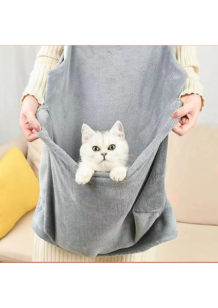 Gri Kedi Bir Önlük Taşır Kedi Tutucu Taşıyıcı Önlük Yumuşak Mercan Kadife Evcil Hayvan Uyku Göğüs Önlüğü Yavru Yavru Kediyi Tutmak Için Cepli (Yurt Dışından)