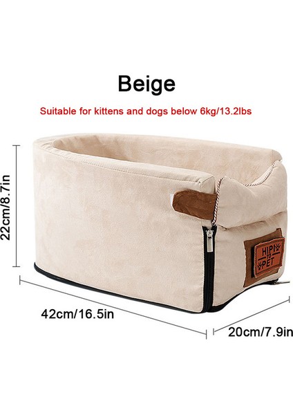 Bej 42X20X22 cm Taşınabilir Pet Köpek Araba Koltuğu Merkezi Kontrol Kaymaz Köpek Taşıyıcılar Güvenli Araba Kol Dayama Kutusu Yükseltici Kulübesi Yatak Küçük Köpek Kedi Seyahat (Yurt Dışından)