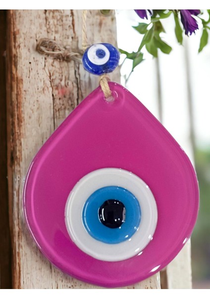 Orta Boy Pembe Damla Desen Nazar Boncuklu Duvar Dekoru Cam Duvar Süsü