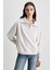 Inez Bej Fermuarlı Nakışlı Loose Fit Kadın Sweatshirt 1