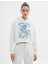 Crop Kapşonlu Sweatshirt Şardonlu Baskılı Pamuklu 3