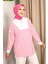 Fuşya Yaka Fermuarlı Çizgili İki İplik Sweatshirt 4