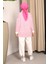 Fuşya Yaka Fermuarlı Çizgili İki İplik Sweatshirt 5