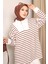 Kahverengi Yaka Fermuarlı Çizgili İki İplik Sweatshirt 1
