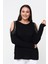 Kadın Büyük Beden Omuz Dekolte ve Püskül Detaylı Siyah Bluz 1