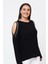 Kadın Büyük Beden Omuz Dekolte ve Püskül Detaylı Siyah Bluz 2