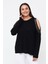 Kadın Büyük Beden Omuz Dekolte ve Püskül Detaylı Siyah Bluz 3