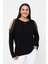 Kadın Büyük Beden Omuz Dekolte ve Püskül Detaylı Siyah Bluz 4