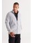 Erkek Gri Melanj Standart Fit Normal Kesim Soğuk Geçirmez Dik Yaka Polar Sweatshirt Ceket 1