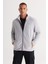 Erkek Gri Melanj Standart Fit Normal Kesim Soğuk Geçirmez Dik Yaka Polar Sweatshirt Ceket 3