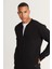 Erkek Siyah Standart Fit Normal Kesim Içi Polarlı 3 Iplik Kolej Yaka Pamuklu Sweatshirt Ceket 1