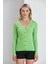 Ince Fitilli V Yaka Düğmeli Hırka 8015 - Yağ Yeşili 4