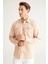 Erkek Bej Slim Fit Dar Kesim Klasik Yaka Pamuklu Gömlek 2