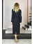 G0749 V Yaka Drape Detaylı Kalem Elbise Siyah 2
