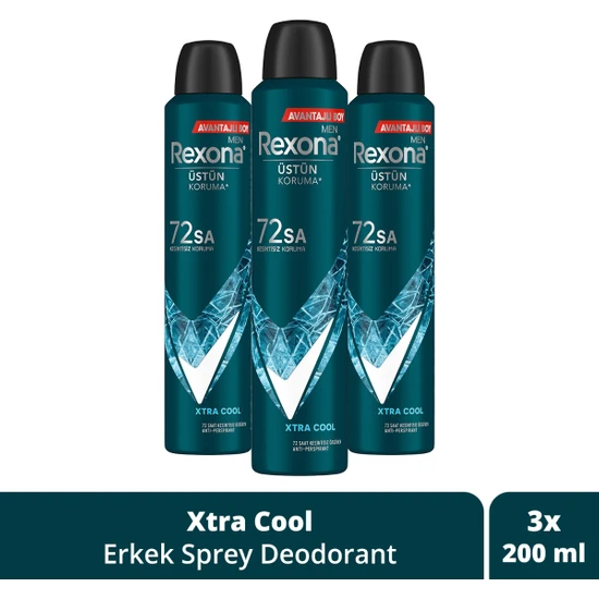 Rexona Men Erkek Sprey Deodorant Xtra Cool 72 Saat Kesintisiz Üstün Koruma 200 ml x 3