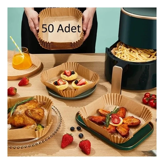 Favori Mutfak Airfryer Pişirme Kağıdı 50 Adet Hava Fritözü Kare Model Pişirme Kağıdı Airfryer Yağsız Firitöz