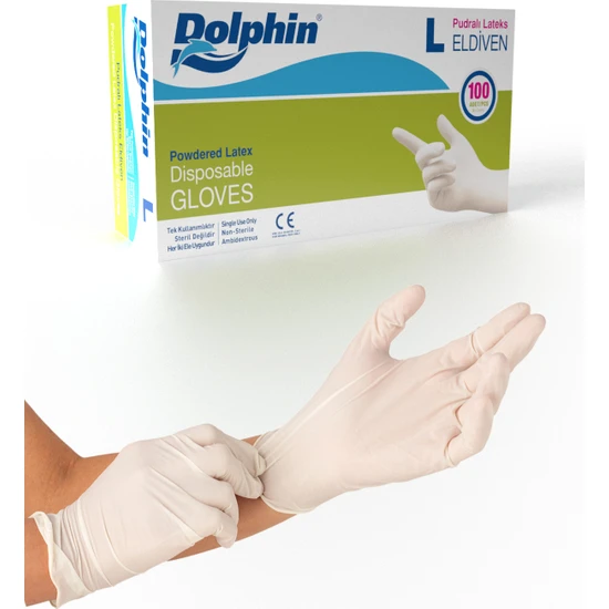 Dolphin Pudralı Beyaz Lateks Eldiven (100 Adet / Kutu)