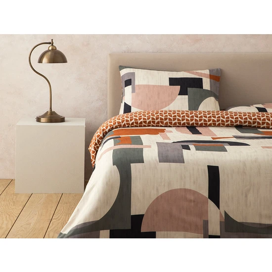 English Home Dynamic Square Dijital Baskılı Soft Cotton Çift Kişilik Nevresim Seti 200X220 cm Bej – Terracotta