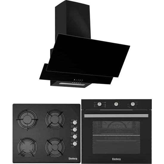 Elenberg  Black Diamond Siyah Cam 3'lü Ankastre Set (ELB-614, ELB640S, ELB17)