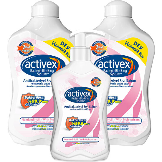 Activex Antiibakteriyel Sıvı Sabun Nemlendiricili 2x1.5 Lt + 500 ml