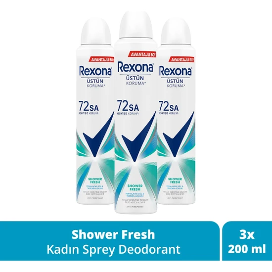 Rexona Kadın Sprey Deodorant Shower Fresh 72 Saat Kesintisiz Üstün Koruma 200 Mlx3