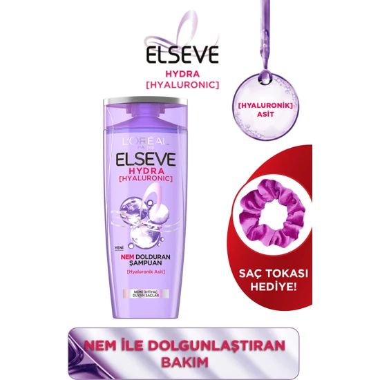 L'oréal Paris Elseve Hydra (Hyaluronic) Nem Dolduran Şampuan 390 ml Saç Tokası Armağan