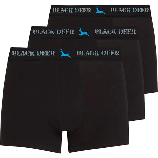 Black Deer Exclusive 3 Adet Erkek Pamuklu Esnek Boxer Siyah