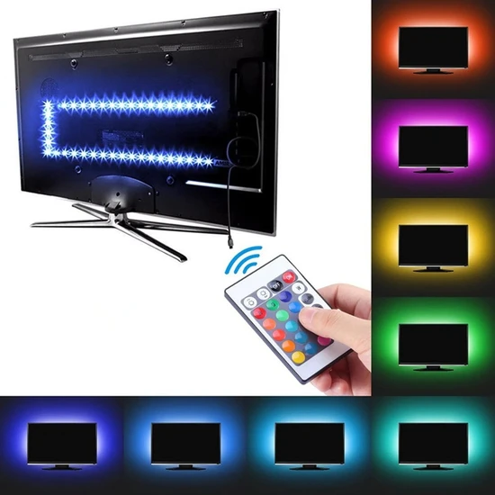 Ema Dükkan Tv Arkası 5V Rgb Şerit LED Monitör Arkası Kumandalı 5V Rgb Şerit LED İç Mekan Rgb LED Işıldak 5V Rgb LED Şerit İç Mekan