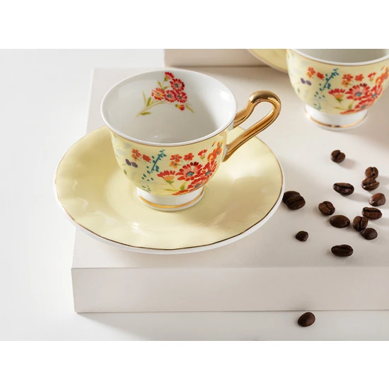 English Home Miranda New Bone China 4 Parça 2 Kişilik Kahve Fincan Takımı 90 ml Açık Sarı