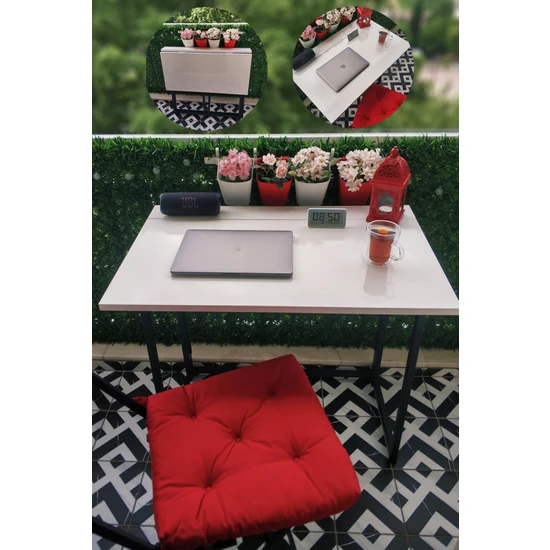 Yüceer Home Pratik Katlanır Taşınabilir Metal Ayaklı Balkon Masası Bahçe Masası Yemek Masası Çalışma Masası