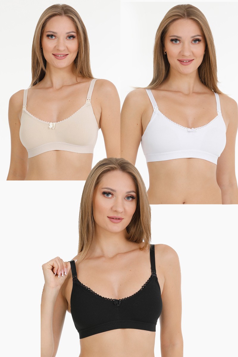 Parlingerie 3lü Emzirme Sütyeni Dantelli Kapsız Siyah-Beyaz-Ten görsel 2