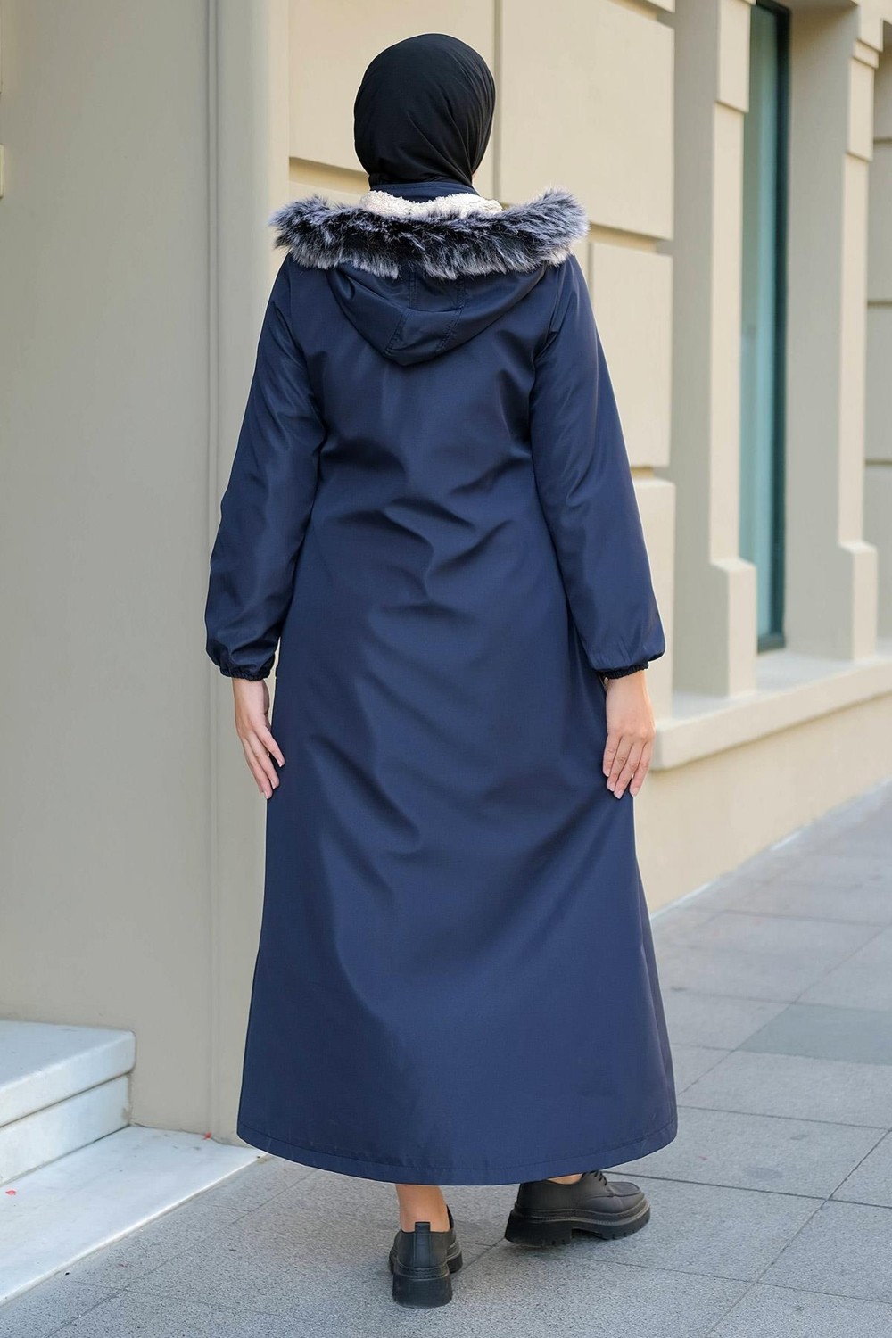 Hafsa Mina Tam Boy Büyük Beden Mont Lacivert HM2286 görsel 5