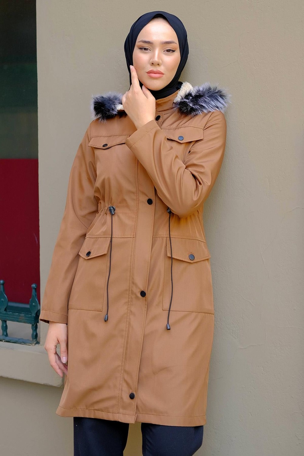 Hafsa Mina Cep Detaylı Mont Taba HM2287 görsel 2