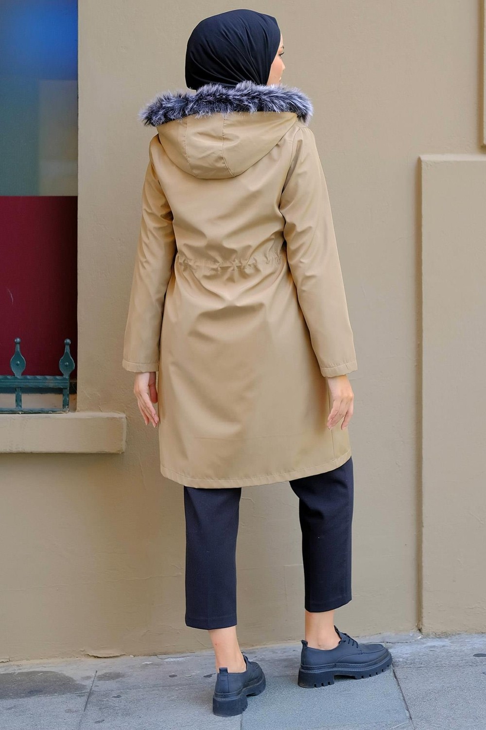 Hafsa Mina Cep Detaylı Mont Bej HM2287 görsel 5