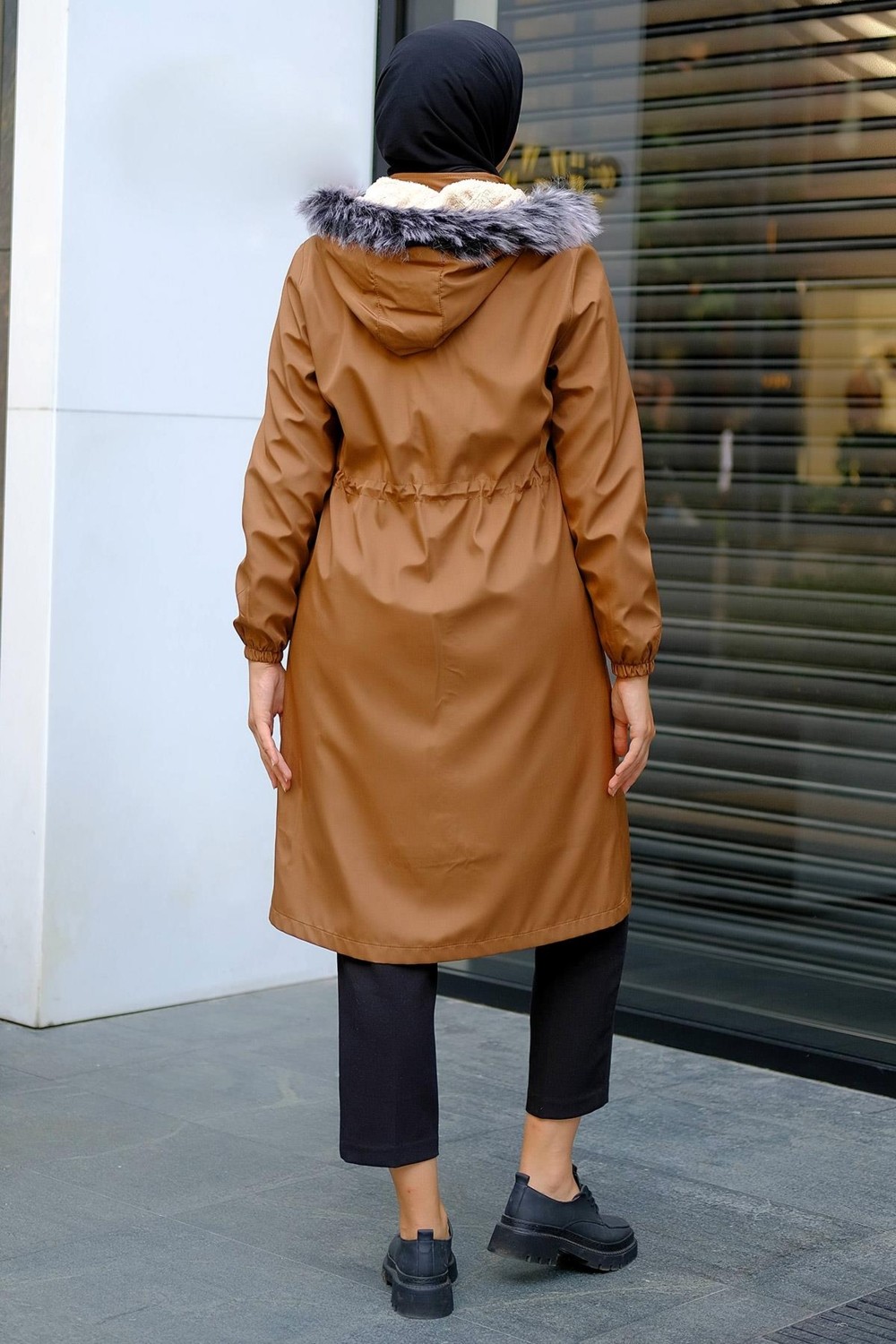 Hafsa Mina Süs Cepli İçi Peluş Mont Taba HM2295 görsel 5